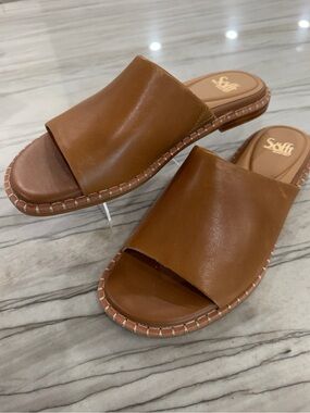 Sofft Cognac Leather Slide Mules